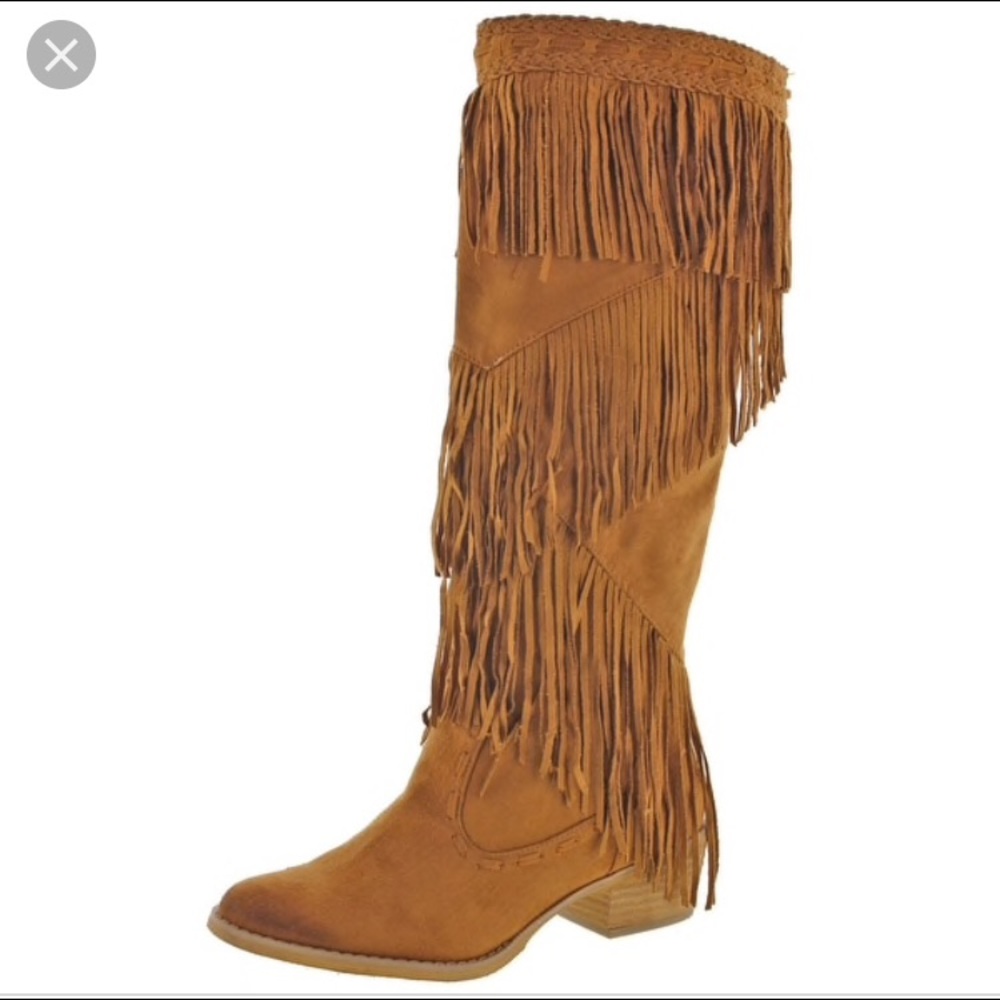 Pair of Fringe Boots Faux Suede